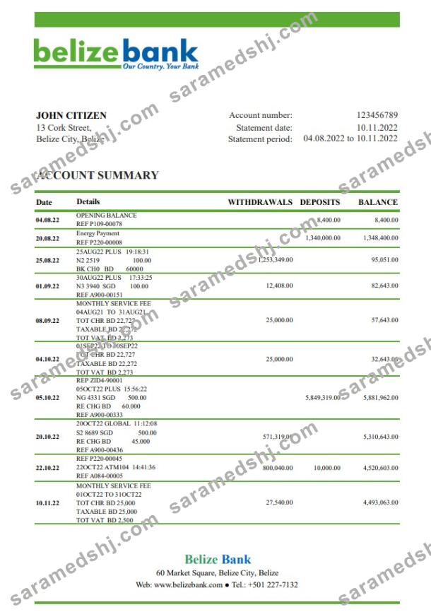 Belize Belize bank statement